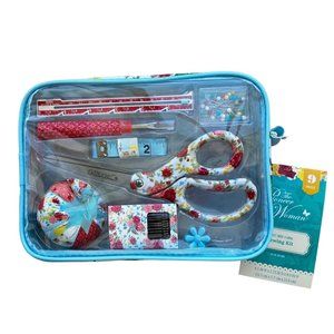 PIONEER WOMAN Sewing Kit 9 Pieces: Scissor, tape measure, pincushion TEAL NIP